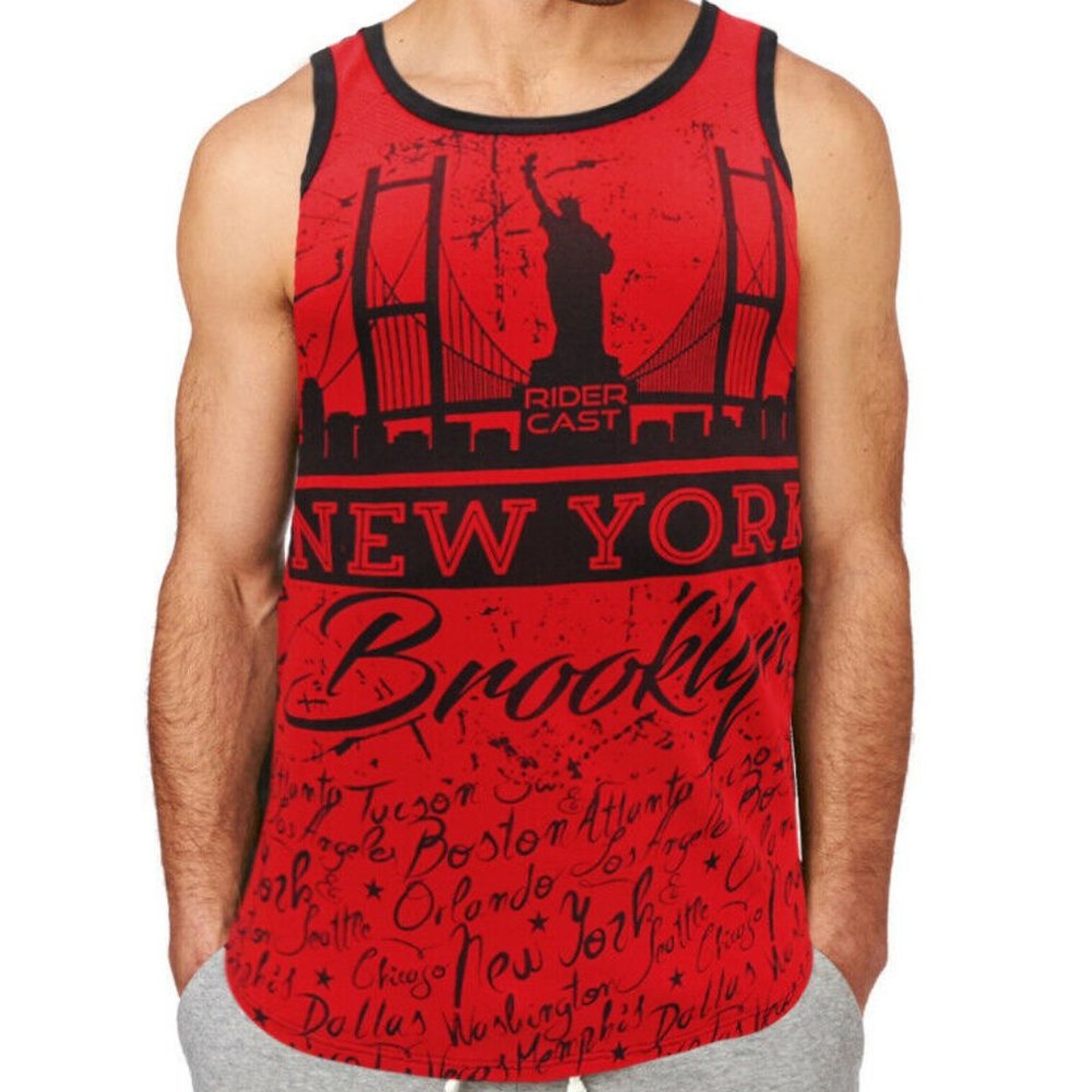 RIDER CAST MEN'S NEW YORK RED TANK TOP ONE SIZE